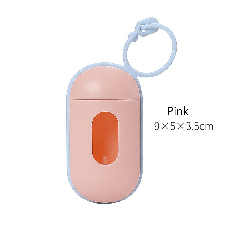 Pill Shape Pet Dog Poop Bag Dispenser Waste Garbage Bags Carrier with 1 Roll Cat Dog Waste Poop Bag for dogs: Pink