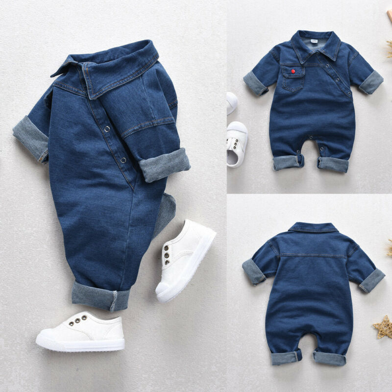 Pudcoco-barboteuse en Denim, vêtements longs pour bébés, filles et garçons, bleu, combinaison, Cool,