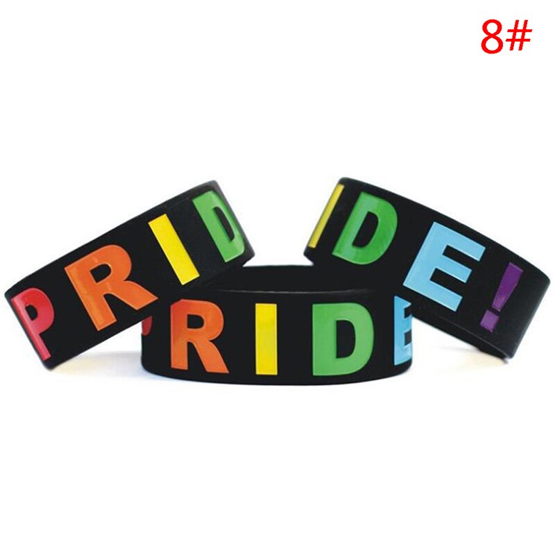 10 soorten unisex lgbt regenboog letters sport polsbandje gay lesbische pride siliconen rubber polsbandje armband feest parade: H