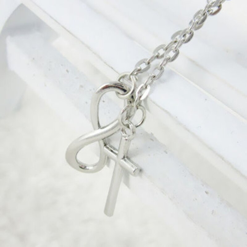 Classic 8 word Infinity Tassel Cross Pendant Silver Color Clavicle Chain Necklace Female Charm Boho Choker Jewelry Collar kolye