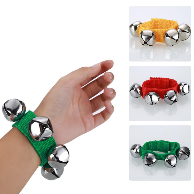 Metal Jingle Bells Bracelet Wrist Tambourine Nylon Fastener Tape Percussion Musical Toy For KTV Party Kids Games Newest