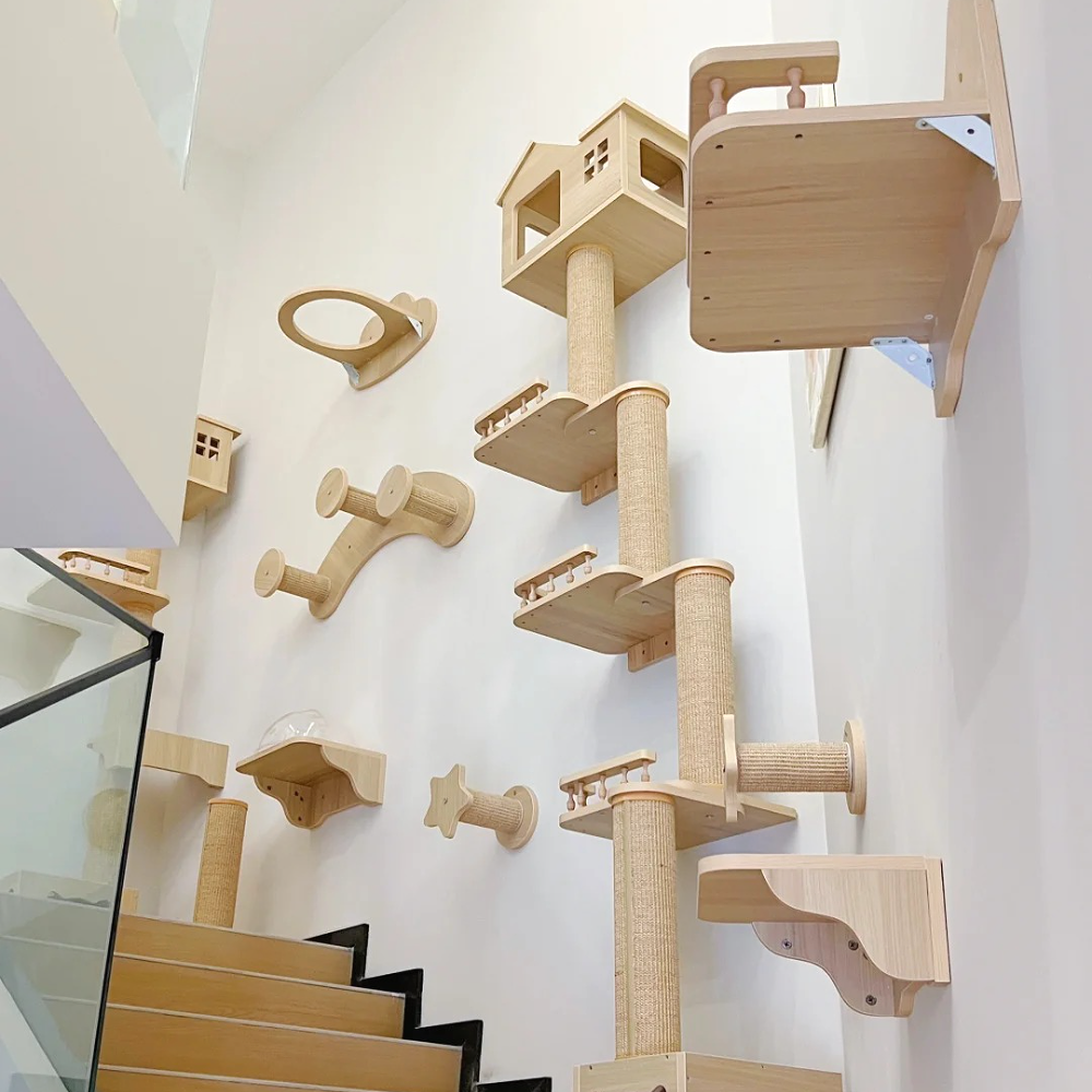Cat Climbing Shelves Wall Mounted Cat Tree Tower Perches Scratching Posts Hammock Rope Ladder House Indoor Cat Gym Accessories
