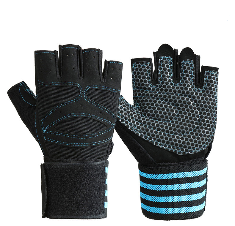 Guantes de levantamiento de pesas para hombre, manoplas de medio dedo para ejercicio pesado, musculación, gimnasio, entrenamiento: Blue / M