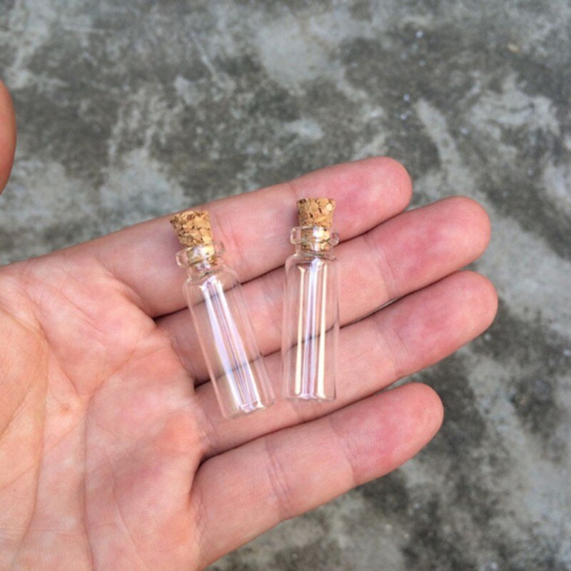 10 stk mini glasflasker klare drivende flasker juleprop små med til bryllup ønske fødselsdag kork flasker par  u4 d 7