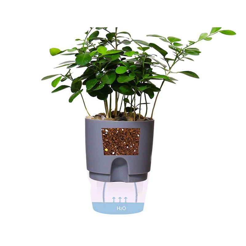 2- lags selvvandende runde plantekrukke med bomulds reb blomsterplantage med vandbeholder