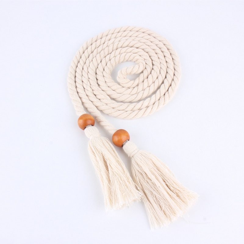 Retro kunstnerisk linning bælte til kvinder vævet vævning kvaster talje rem bomuldstråd langt knyttede tilbehør