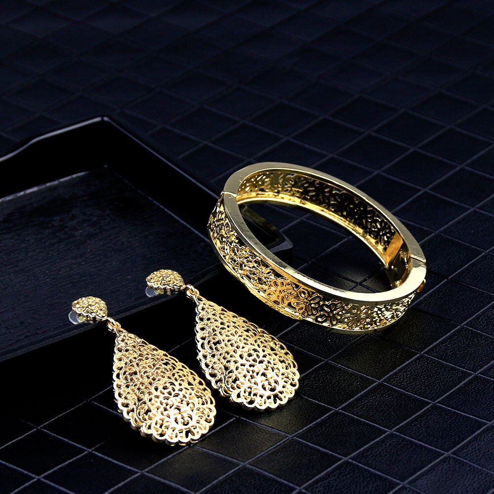 Sunspicems arabesque moslim gouden marokkaanse armband oorbel voor vrouwen algerije bruiloft sieraden holle bloem bijoux bruids