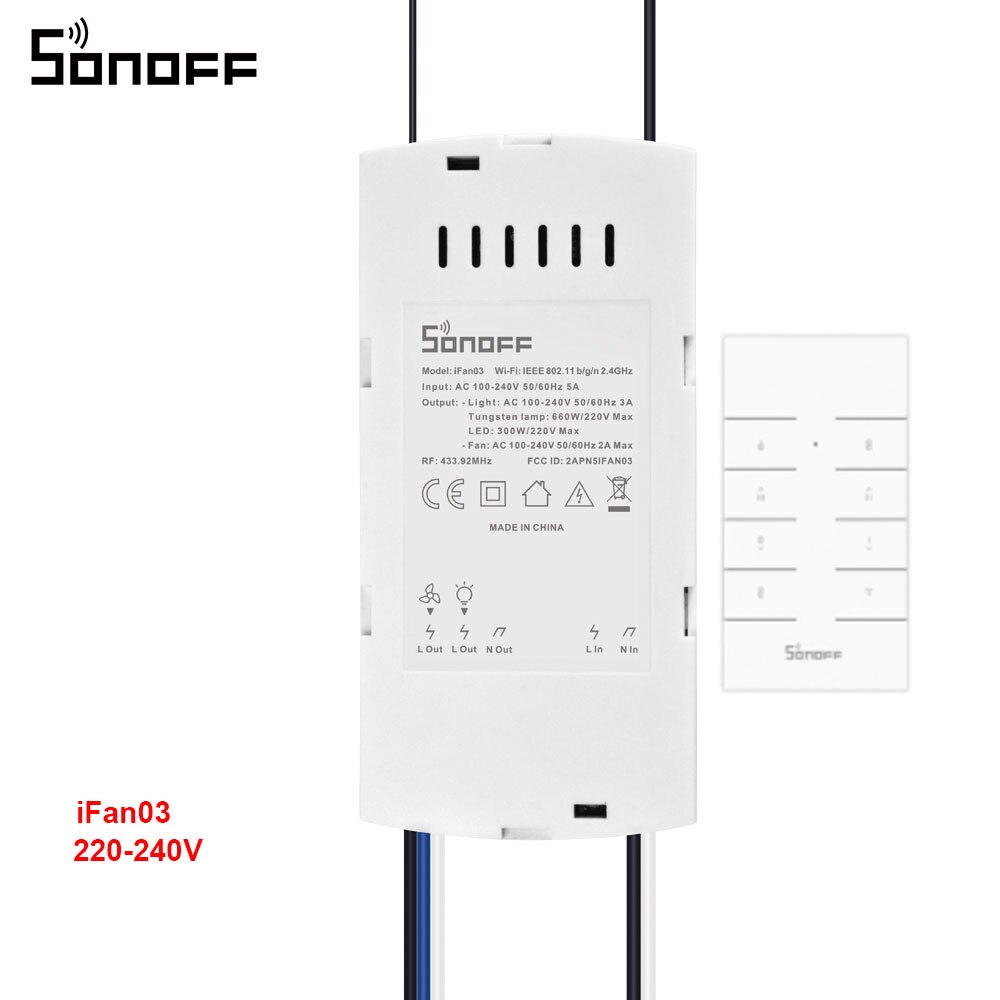 SONOFF-interruptor inteligente Itead iFan03/iFan04, controlador de luz y ventilador de techo, 433mhz, RF, Control remoto para casa inteligente