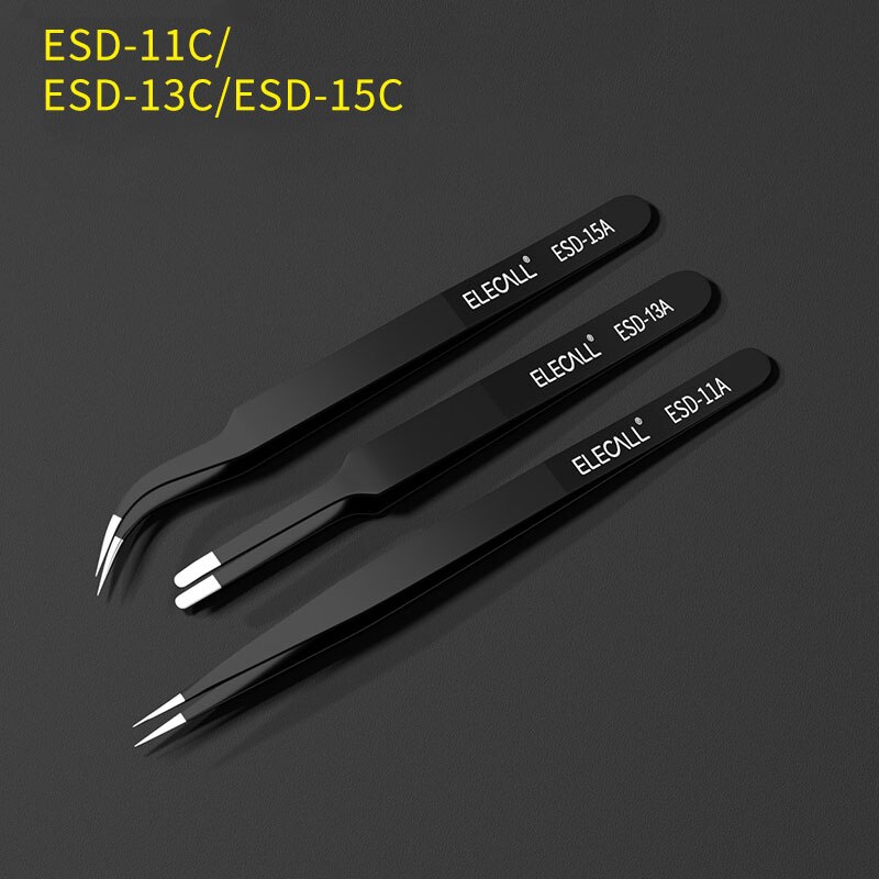 Anti-static Tweezer ESD Stainless Steel Tweezers Maintenance Tools Industrial Precision Curved Straight Tweezers DIY