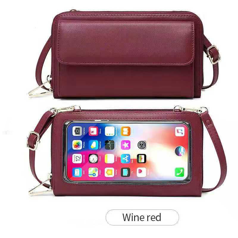 Touch Screen da donna borsa a tracolla sottile borsa per cellulare piccola custodia Rfid Smart portafoglio lungo Designer di marca Flip borse da polso blu: Wine Red