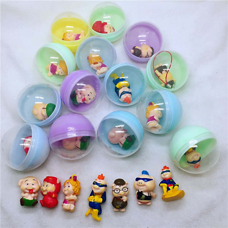 10pc/lot 45mm diameter plastic color balls capsules toys with inside mini dolls toys randomly mix for vending machine