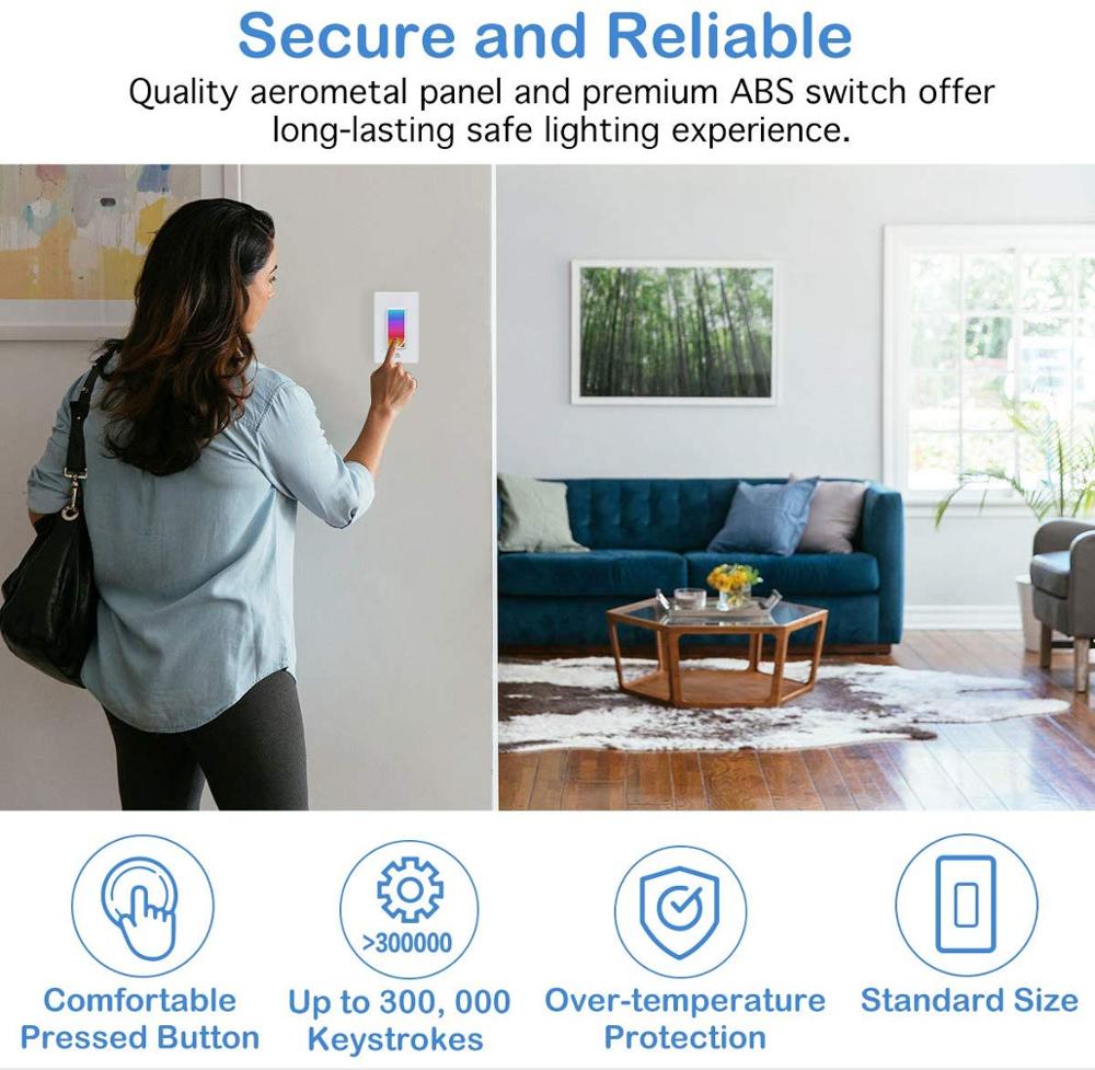 US WiFi Smart Wall Switch Push Button Timer Relay Switch Voice Remote Control RGB LED Night Light Lamp TUYA Alexa Google Home