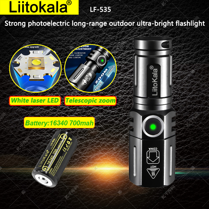 Liitokala lf -535 lf-536 led +16340 700 mah genopladeligt batteri stærk fotoelektrisk langtrækkende udendørs ultralys lommelygte: Grøn