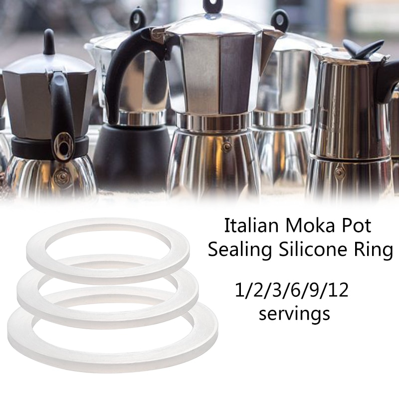 Juntas de silicona suaves y flexibles de repuesto, arandelas de sellado, anillos compatibles con macetas Moka Express de 1/2/3/6/9/12 tazas, color blanco, 1 Uds.