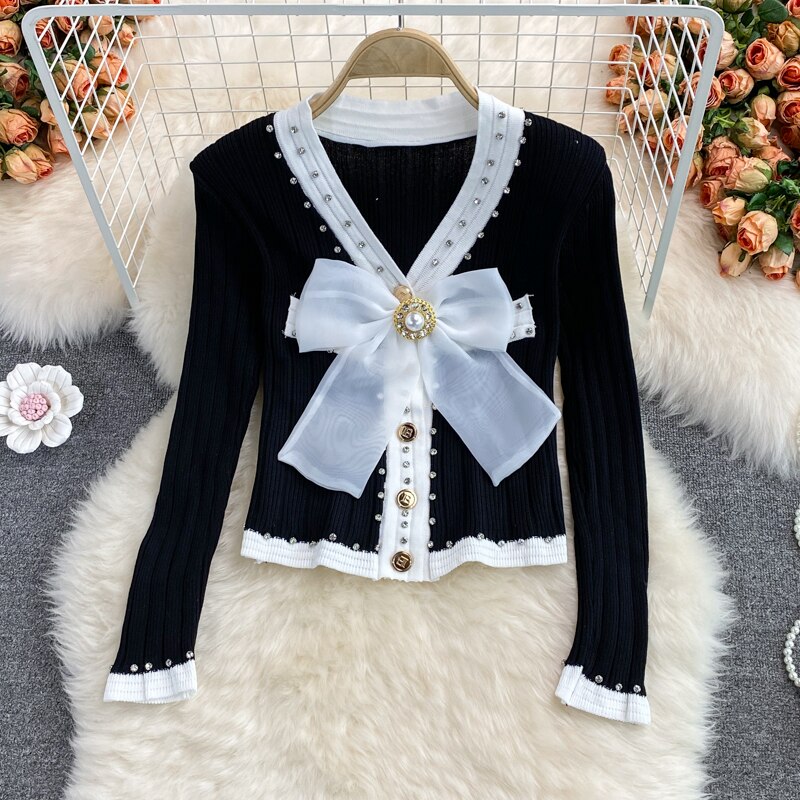 Gebreide Vest Vrouw Truien Lange Mouw Trui Vrouwen Pailletten Vlinder Uitloper Breien Vesten