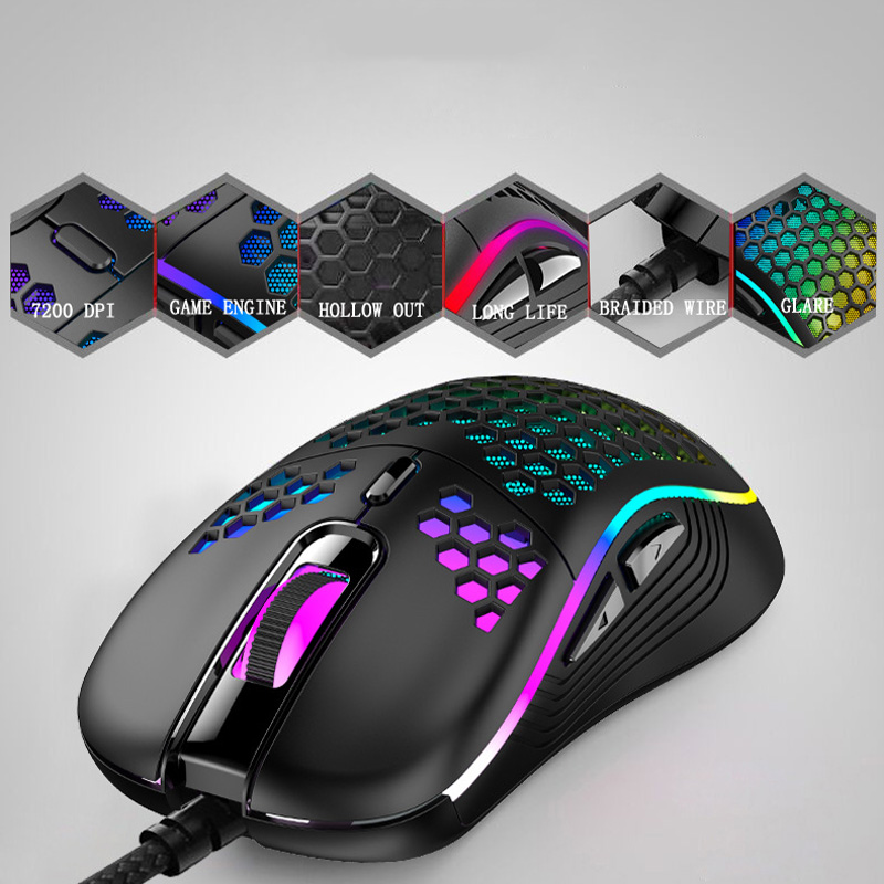 GM86 2.4GHz Wired Mouse LED Light 7200DPI Adjustable RGB Backlit Honeycomb USB Optical Gaming Mouse Gamer Mice For Laptop PC
