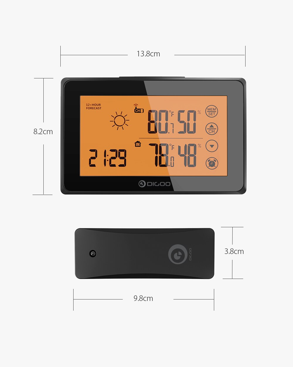 DIGOO-Alarma de estación meteorológica DG-TH0340, reloj con pantalla táctil de 12/24h, predicción de temperatura, alarma de humedad