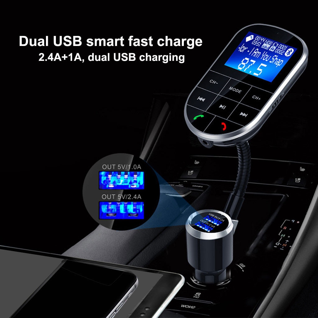 Til bluetooth bil usb hurtigoplader fm sender kabelforbundet adapter  mp3 spiller hurtig opladning dobbelt usb billader adapter