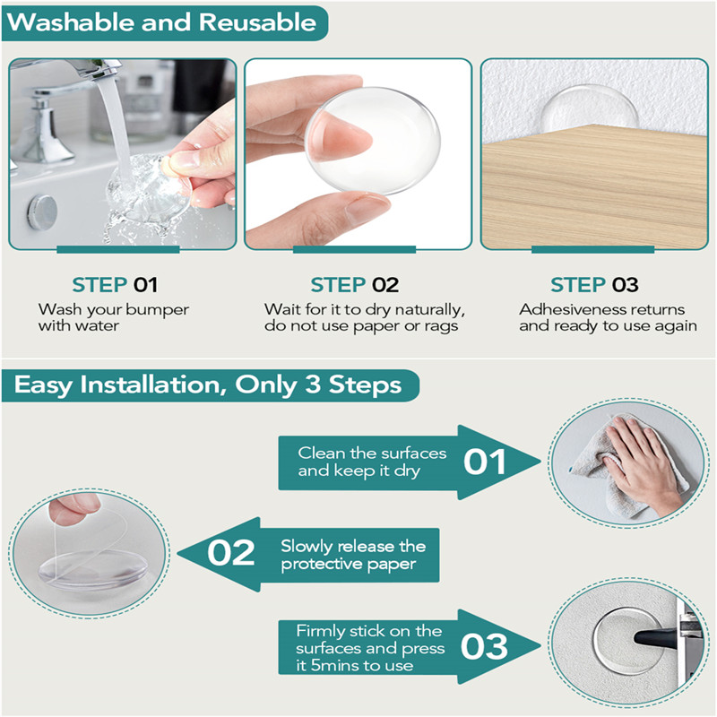 6pcs Self-adhesive Transparent Soft Silicone Wall Protector Round Doors Stop Muffler Non-slip Door Handle Bumper Protective Plug