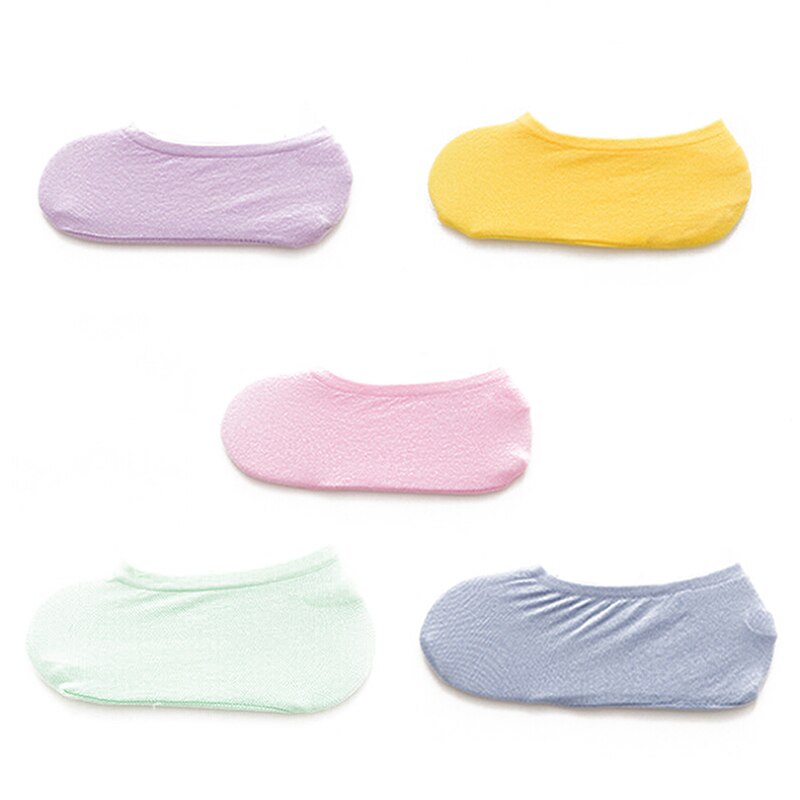 5 par ensfarvede sokker kvinder bådsokker usynlige piger bomuld kvinder forår sommer lavvandede silikone sok tøffel