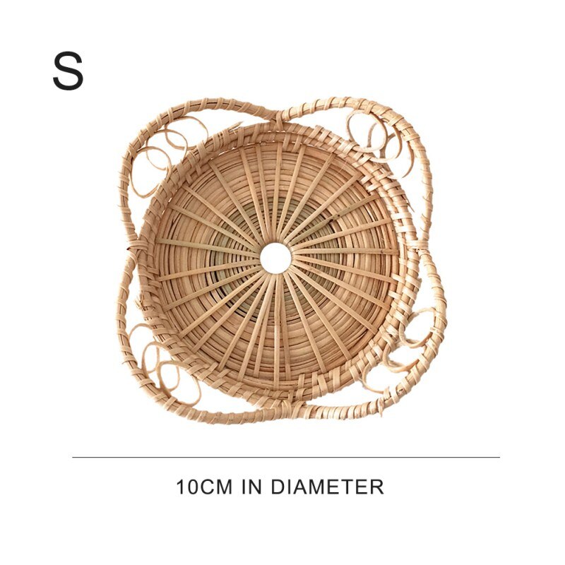 Hand-Woven Round Rattan Tray Fruit Snacks Storage Basket Organizer with Handle Autumn woven storage tray snack fruit tray: S