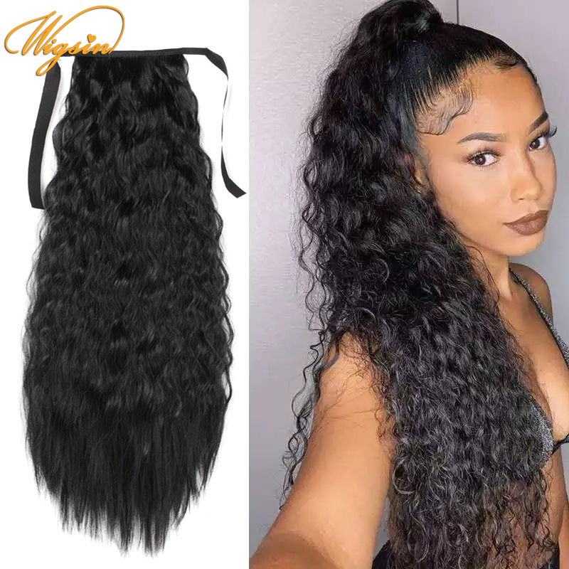 WIGSIN 22Inch/32Inch Syntheic Afro Kinky Curly Drawstring Ponytail Hair Extensions Natural Black Brown Hairpiece for Women