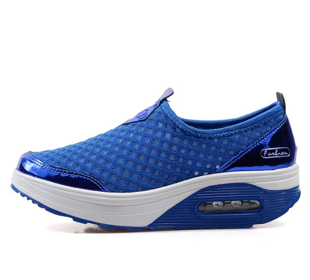 nuevos zapatos de Swing de malla de aire para mujer plataforma de cojín de aire zapatos de caminar de Fitness mujeres Slip On zapatillas de aumento de altura: QJ-442 Blue / 38