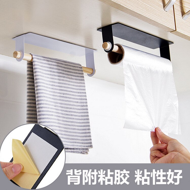 Toallero de hierro forjado adhesivo, barra de toalla montada en la pared sin perforaciones, toallero de cocina, soporte de papel