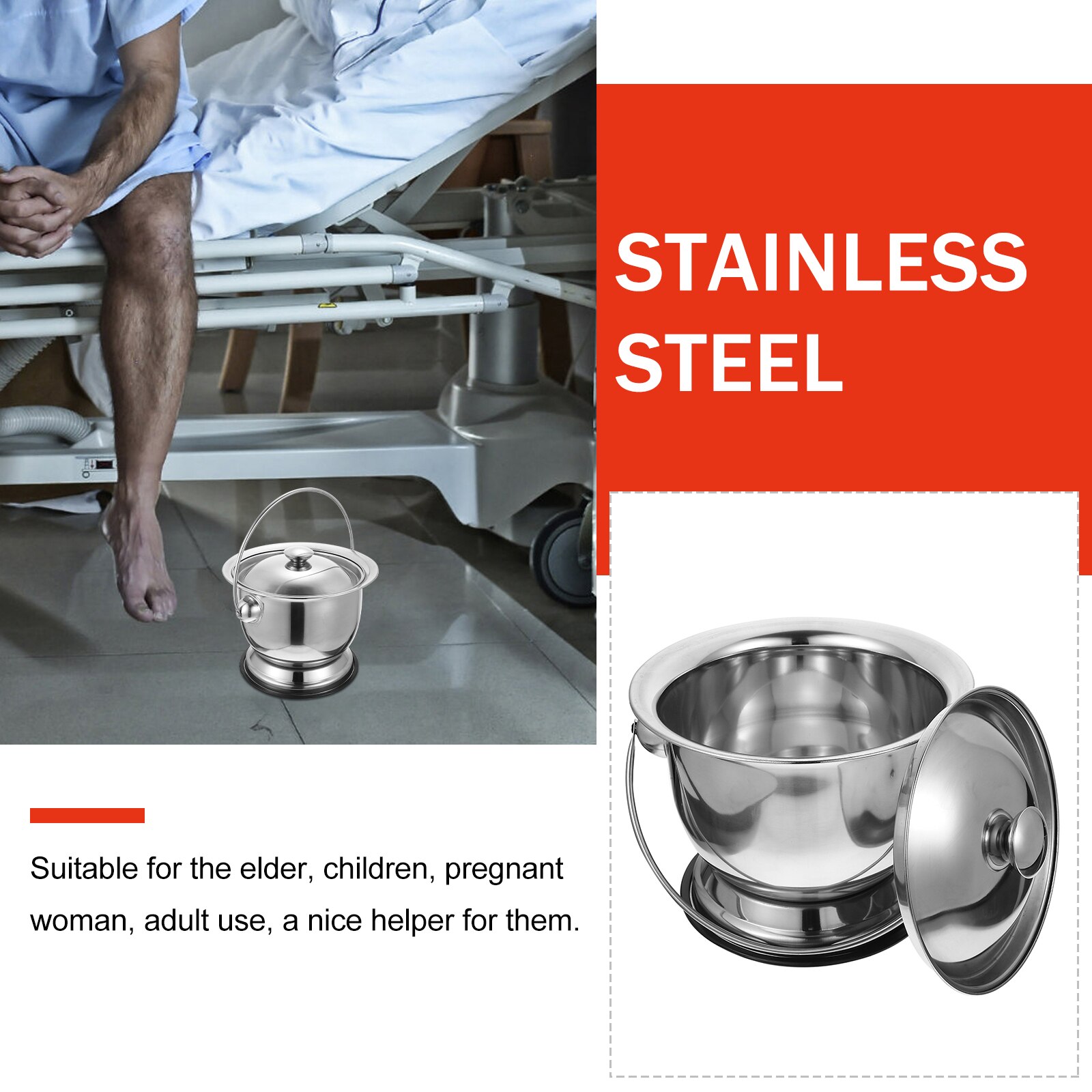 Adults Stainless Steel Urinal Bathroom Portable Commode Covered Children Spittoon