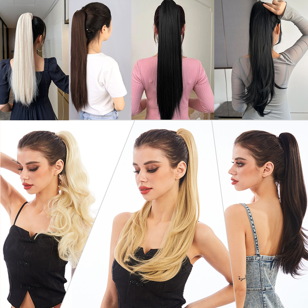 Cauda de pônei reta longa para mulheres, extensão de rabo de cavalo para meninas, cabelo sintético macio natural de alta qualidade, 20 in