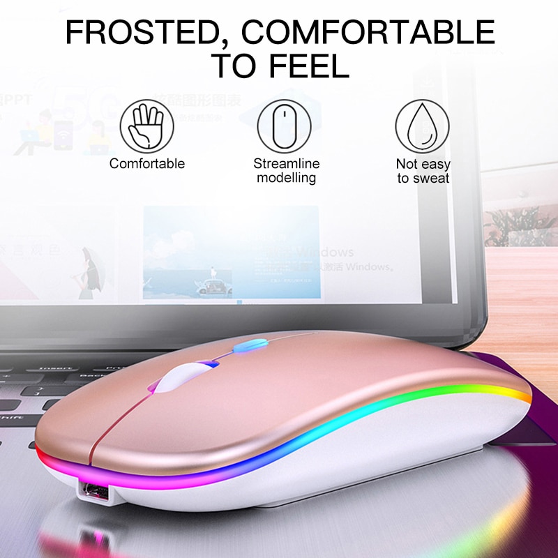 Draadloze usb-muis, rgb-computermuis, stille pc-oplaadbare ergonomische muis met led-achtergrondverlichting, optische usb-muis voor pc en laptop.