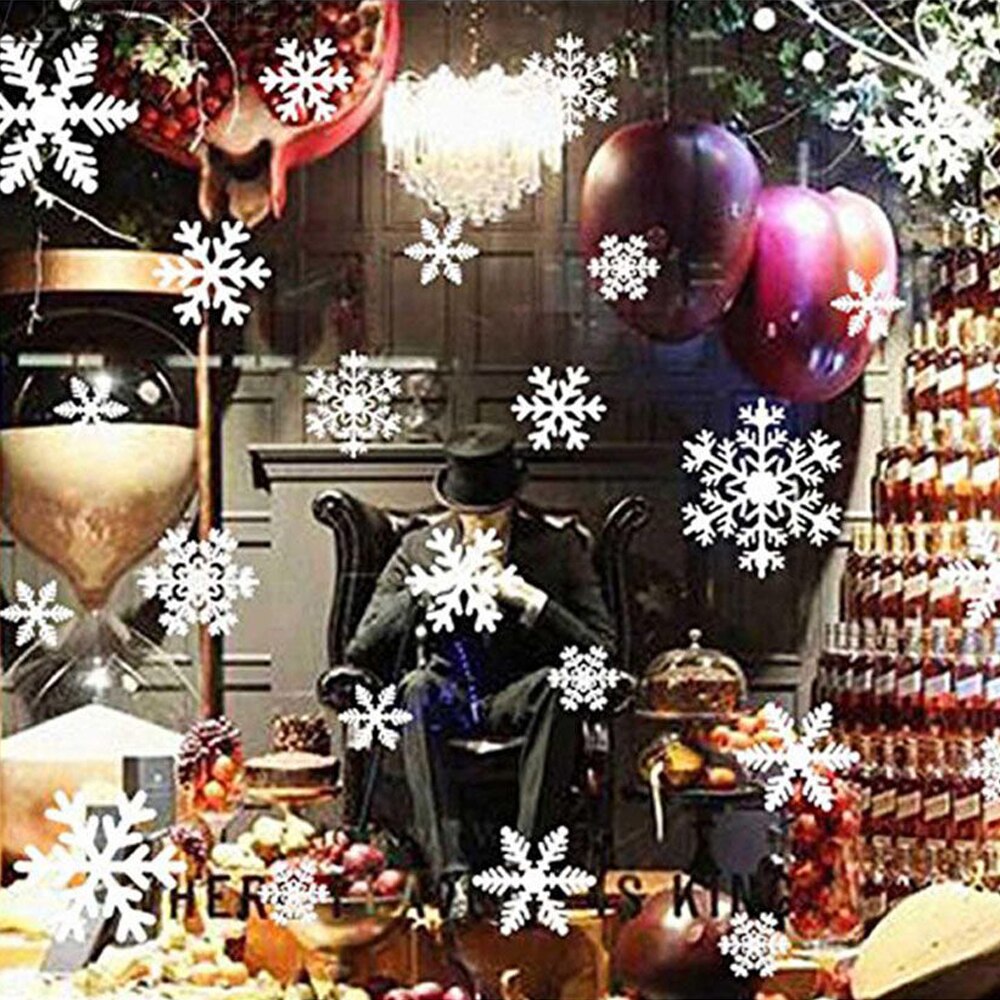 Plastic White Christmas Snowflakes Window Stickers Reusable Self-adhesive Home Decorations Winter Wall Decals for Kid's Room