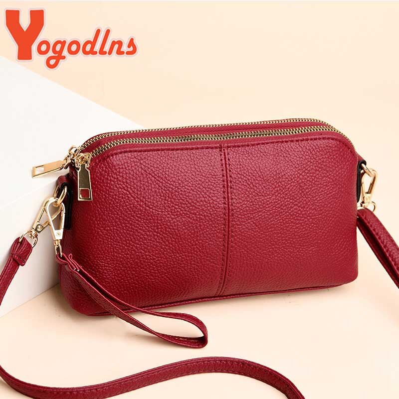 Yogodlns årgang pu lær crossbody bag litchi mønster skulderveske enkel glatt farge messenegr bag fritid shopping veske