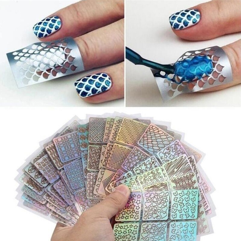 Bittb 24 Pcs Hollow Nail Stencil Sticker Holografische Nail Art Stickers Diy Franse Gidsen Tips Manicure Decoratie Decal