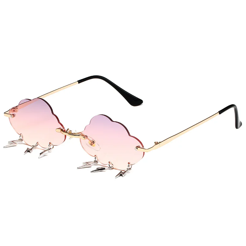 Mode Randloze Wolkvormige Zonnebril met Bliksem Hanger Y2K Dames Luxe Zonnebril Shades UV400 SG28: Beige