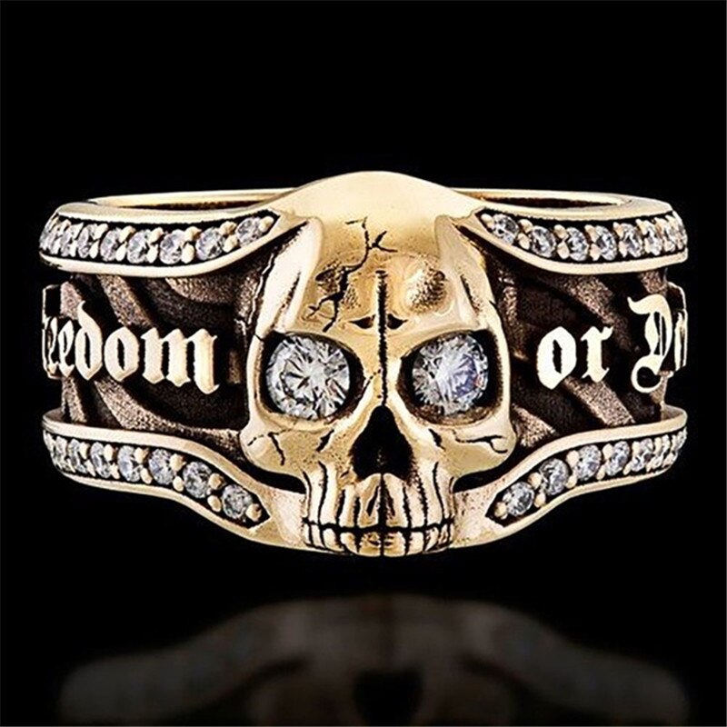 Anillo de oro Vintage para hombre, &quot;freedom or Death&quot;, Hip Hop, Punk, gótico, Calavera, bicicleta, Rock, de joyería para