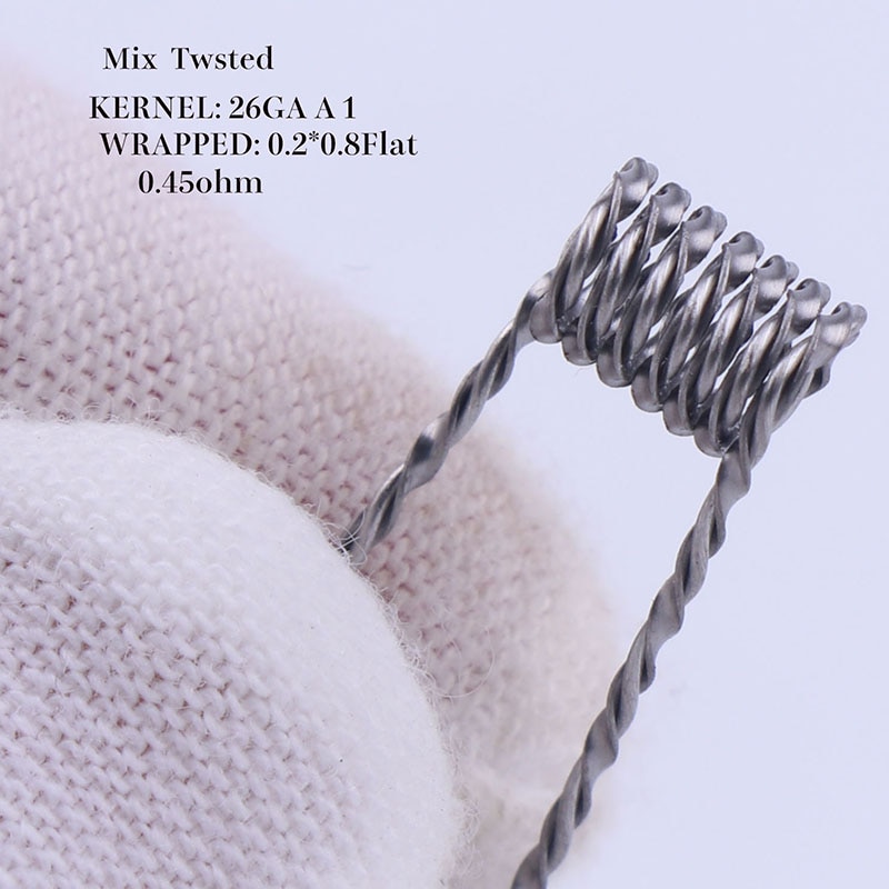 XFKM 50 pcs alien fused clapton tiger mix flat twisted coils premade wrap wires Quad hive Heating Resistance coil a1