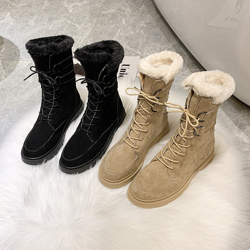 Pelz Stiefel Winter warm Mitte-Kalb Stiefel Für Frauen Schnee Schuhe Neue Stil Runde-Zehe Unterhose Auf Weibliche schnee Stiefel Damen Schuhe u336