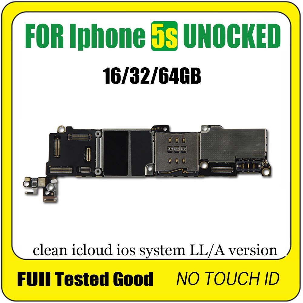 Full unlocked for iphone 5S Motherboard16GB/32GB/64GB,100% Original for iphone 5S Mainboard with/No Touch ID,Free iCloud