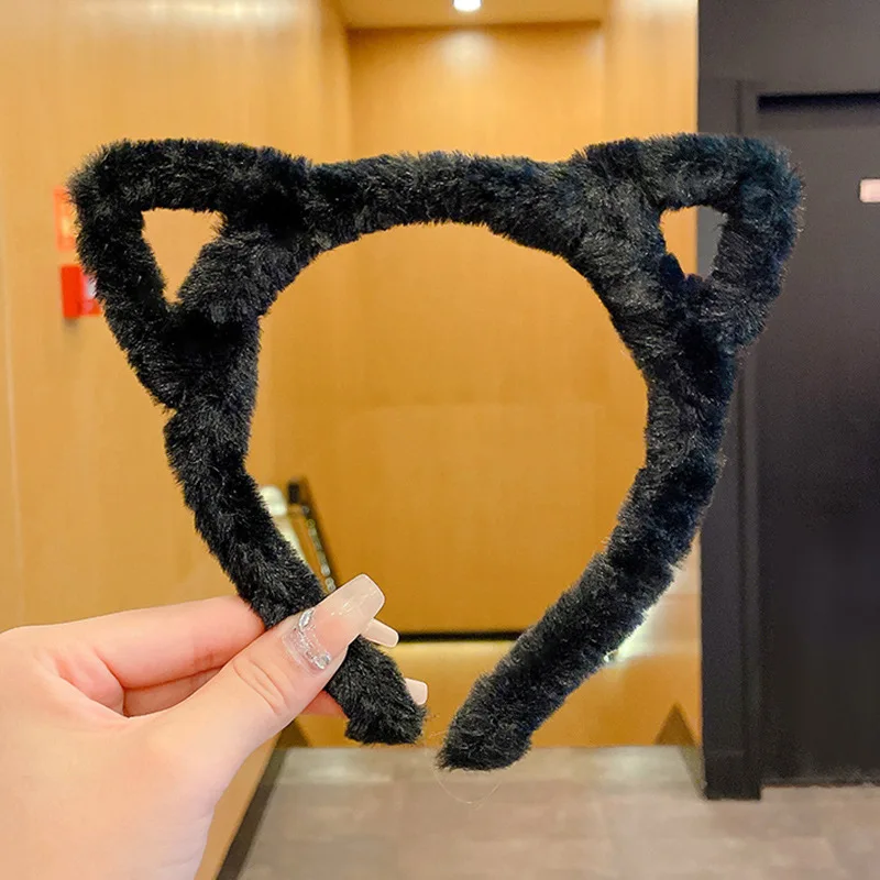 Cat Ears Womens Headband Woolen Velvet Hair Band Headwear Girl Wash Up Plush Hair Hoop Hair Accessories Autumn And Winter: SKY BLUE