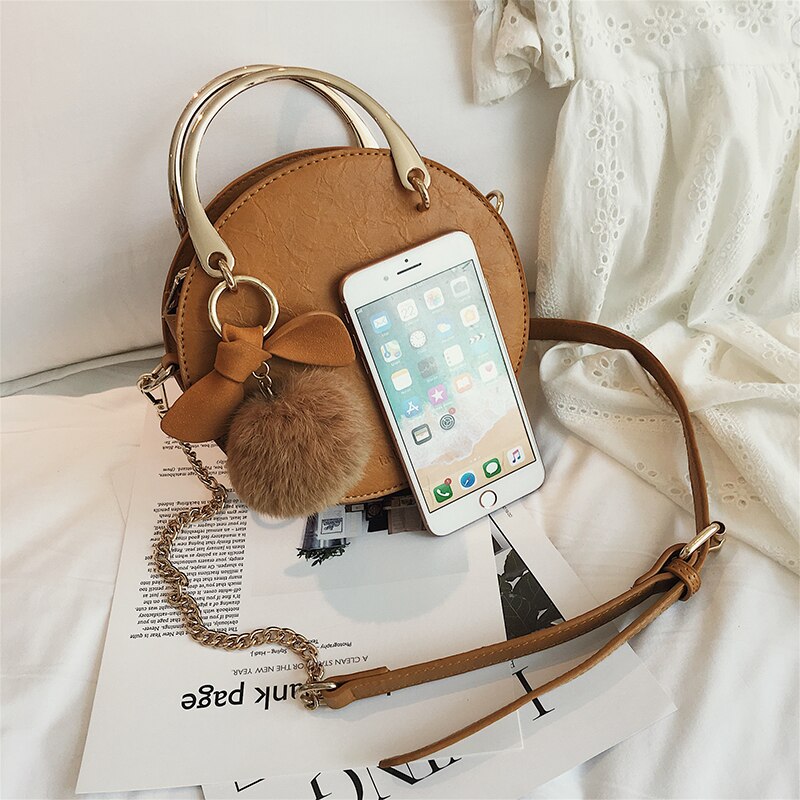 Damestas van pu-leer, dameshandtas van metaal, haarbalketting, schoudertas, messenger bag