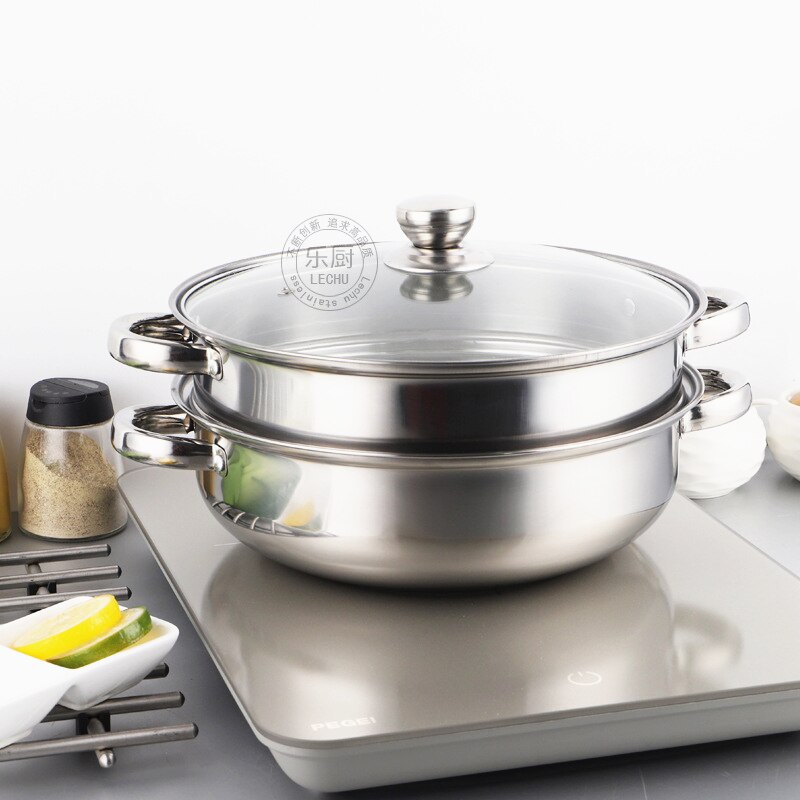 28cm Double Layer Stainless Steel Food Steamer Pot Cooker Rice Noodle Roll Steaming Soup Cooking Pan Kitchen Cookware