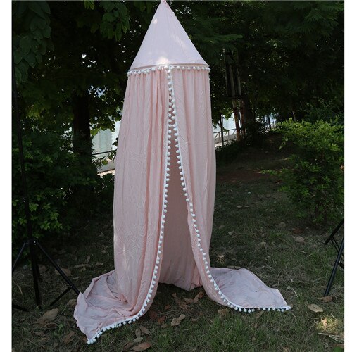 Kids Baby Bedding Round Dome Bed Cotton Canopy Netting Bedcover Mosquito Net Curtain Play Tent For Children Plush Ball Lace net: pink
