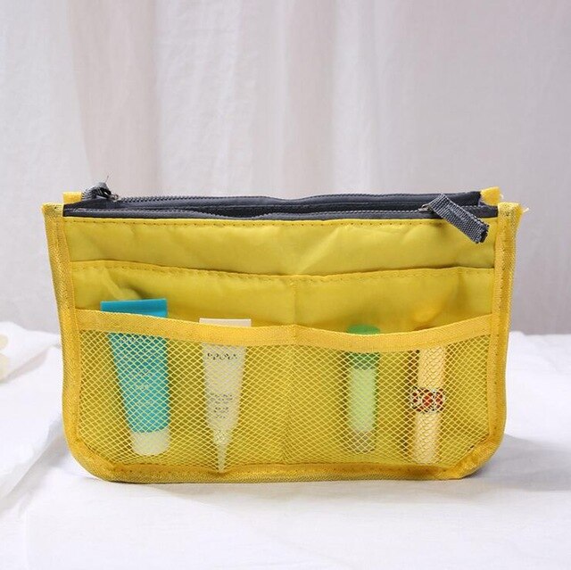 Multifunctionele Organizer Insert Bag Vrouwen Nylon Travel Organizer Insert Handtas Portemonnee Grote liner Lady Make-Up Cosmetische Bag: Yellow