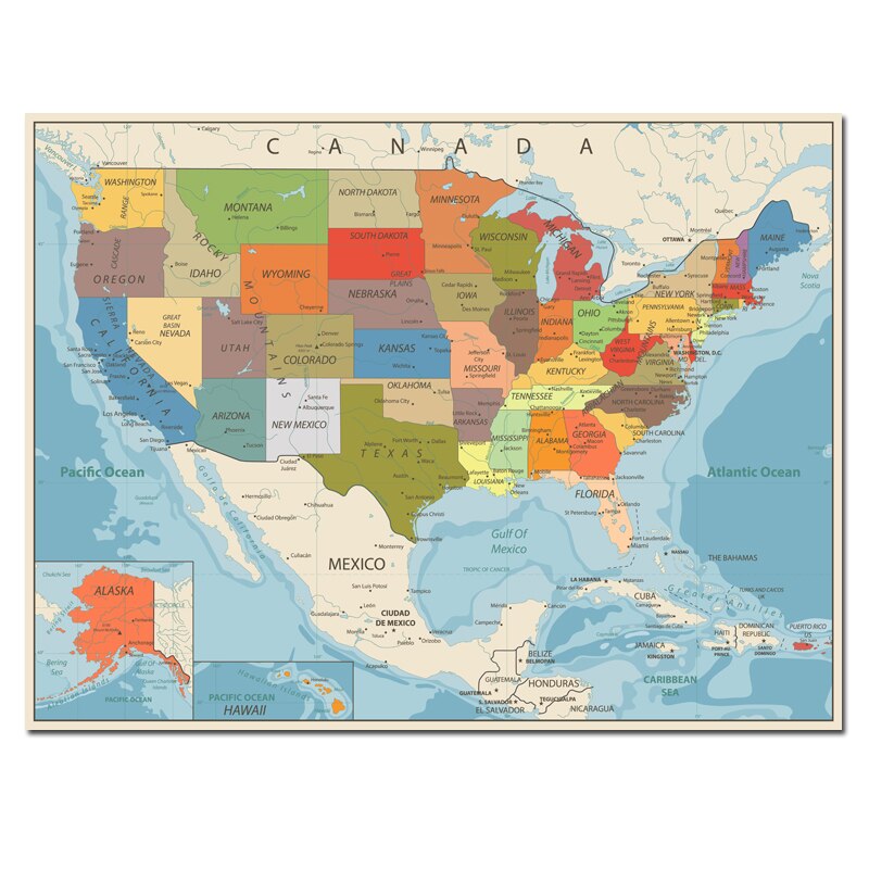 USA United States Map Poster Size Wall Decoration Large Map of The USA 80x60cm English version