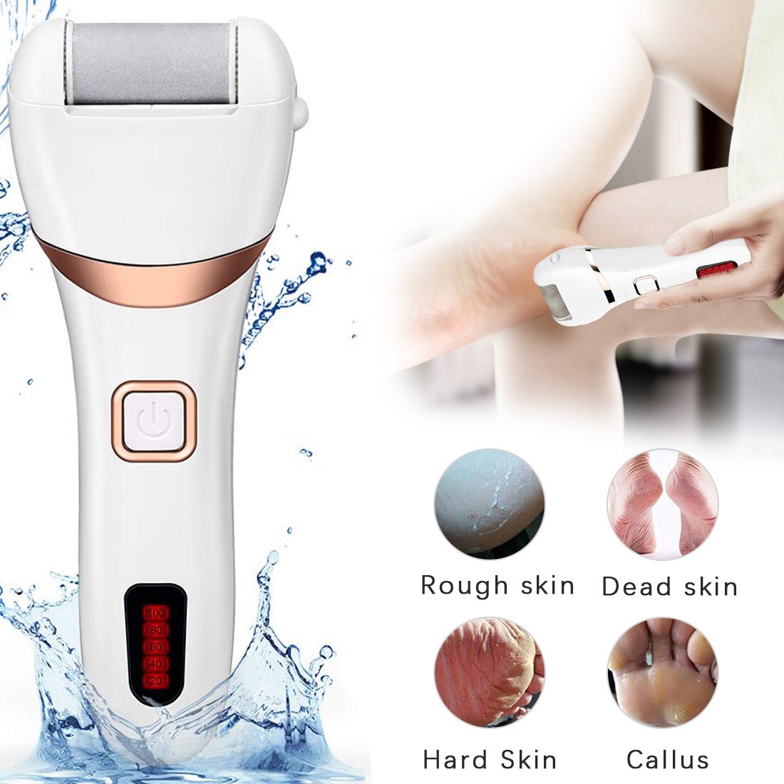 Lima eléctrica para el cuidado de los pies, herramienta de pedicura recargable con 3 cabezales de rodillo, para quitar durezas, talones agrietados,