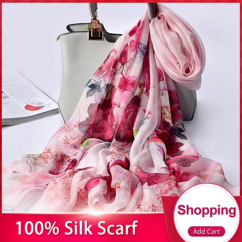 100% Echte Zijde Sjaal Voor Vrouwen Natuurlijke Zijde Sjaals Wrap Voor Dames Luxe Print Grote Pure Zijden Sjaal foulard