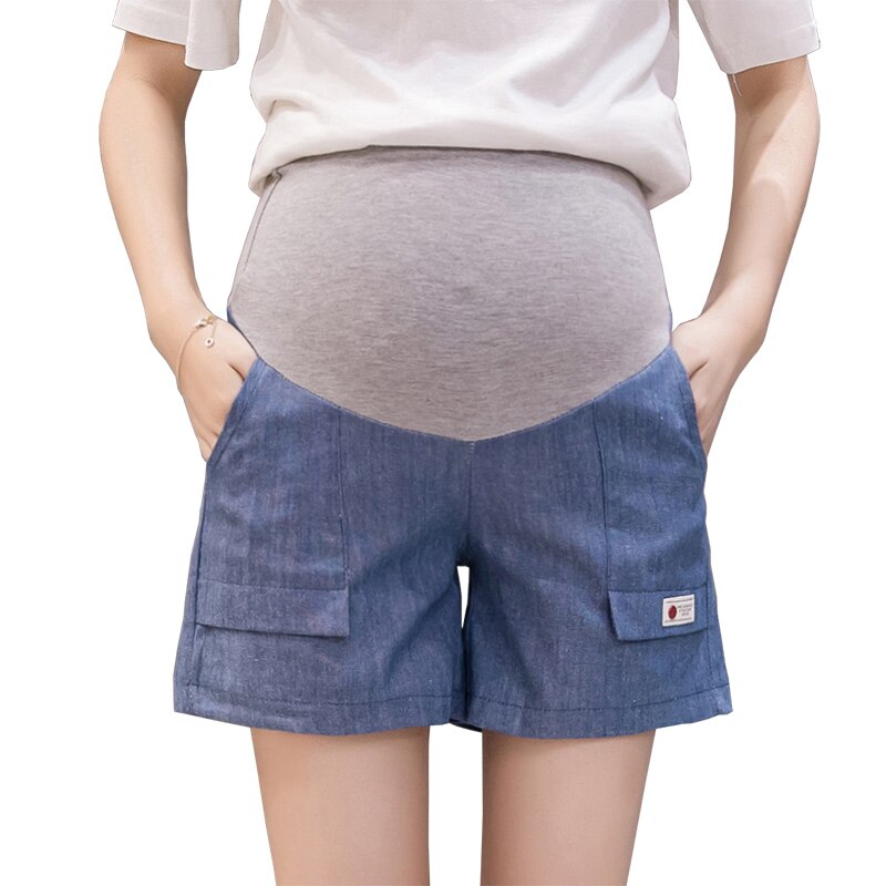 Sommer denim kort til gravid elastisk talje capri-bukser graviditetstøj barsel tøj 0017
