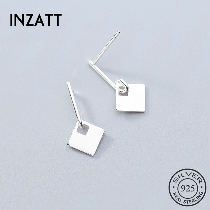 Inzatt Authentieke 925 Sterling Zilver Geometrische Vierkante Dangle Oorbellen Voor Vrouwen Party Fijne Sieraden Minimalistische Accessoires