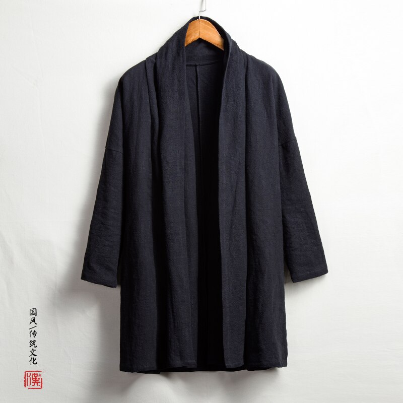 Traje chino de estilo antiguo Hanfu para hombre, ropa de algodón y lino, capa, ropa Retro, Zen, vestido de ,: Black / M